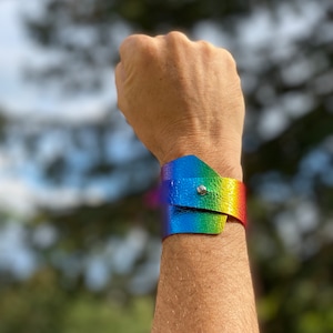 PRIDE! Metallic Rainbow Leather Cuff Bracelet