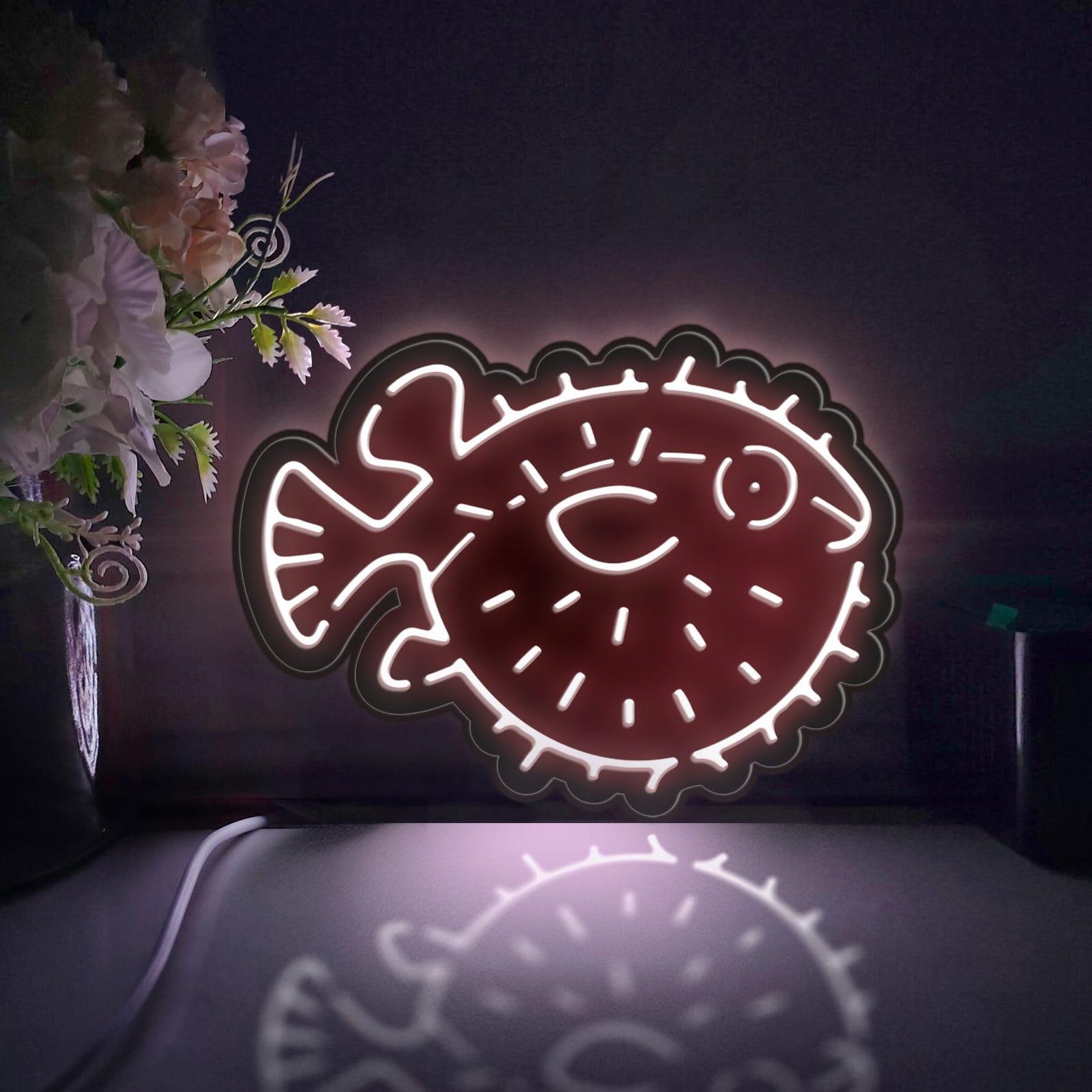 Pufferfish Led Light Box, Fish Wall Art Decor, Personalized Light Sign ...