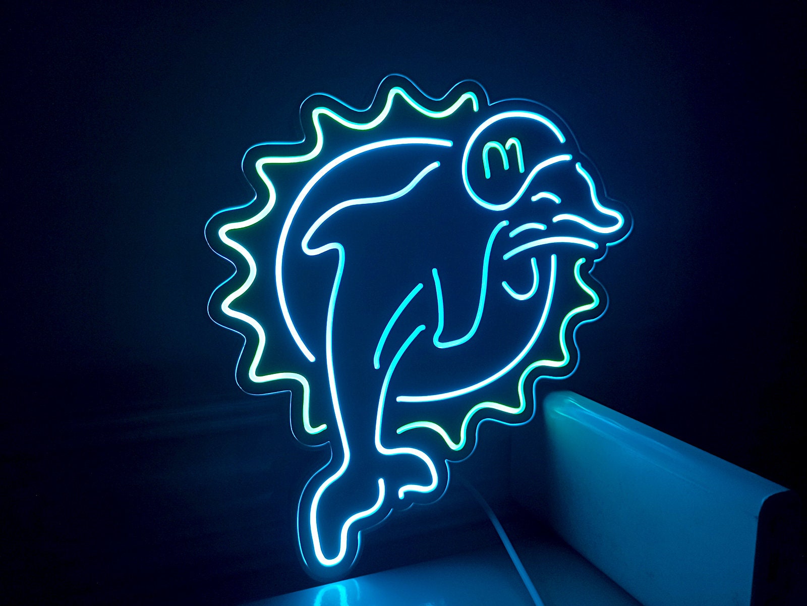 Miami Dolphins Neon Looking Sign, NFL Led Light Box, Desktop Decoration