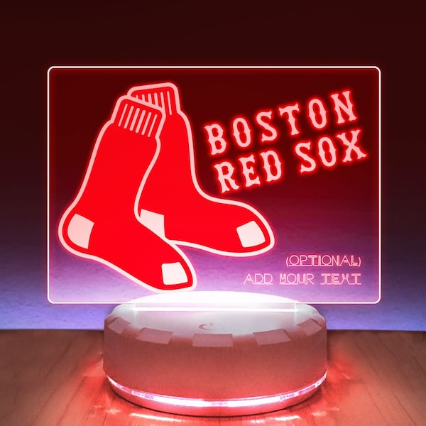 Boston Red Sox Logo LED Desk Lamp, Room Decor, Brightness Adjustable Multicolor LED Night Light, MLB Baseball Sports Fan Gift