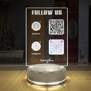 Custom 1-3 QR Code or Logo, Personalized Led Night Light, Office Bedroom Decor, 7 Colors Led Lamp, Business Display, Acrylic Print