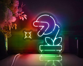 Videospiel Mario LED-Leuchtkasten, Piranha-Pflanzenwand, Kunstdekor, Lichtschild, Desktopdekoration, Schlafzimmerdekor, Geschenk für Gamer, Kinder