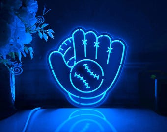 Baseball und Baseballhandschuh-LED-Leuchtkasten, Baseballspiel-Wand-Kunst-Dekor, beleuchtete Schreibtischdekoration, Geschenk für Baseball, Sportbegeisterte