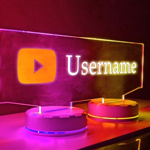 YouTube Channel LED Name Sign, Username LED Sign, Gamertag Lamp, Dual Base Acrylic Lamp, Gaming Setup and Room Decoration