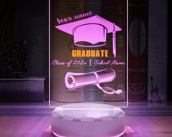 Graduation LED Desk Lamp, Graduation Gifts for Her or Him | Class of 202x | Custom Name School Year | Bedroom Decor | Multicolor Night Light