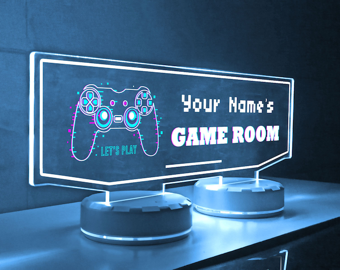 Custom LED Game Light, Unique LED Gaming Lamp for Perfect Gaming Setup and Room Decoration, Dual Base Acrylic Lamp, Ideal Gift for Gamers
