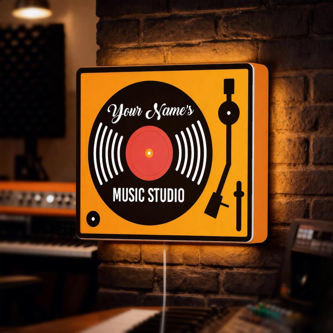 Custom Name Music Studio LED Light Box Sign, Vinyl Record Wall Lamp ...