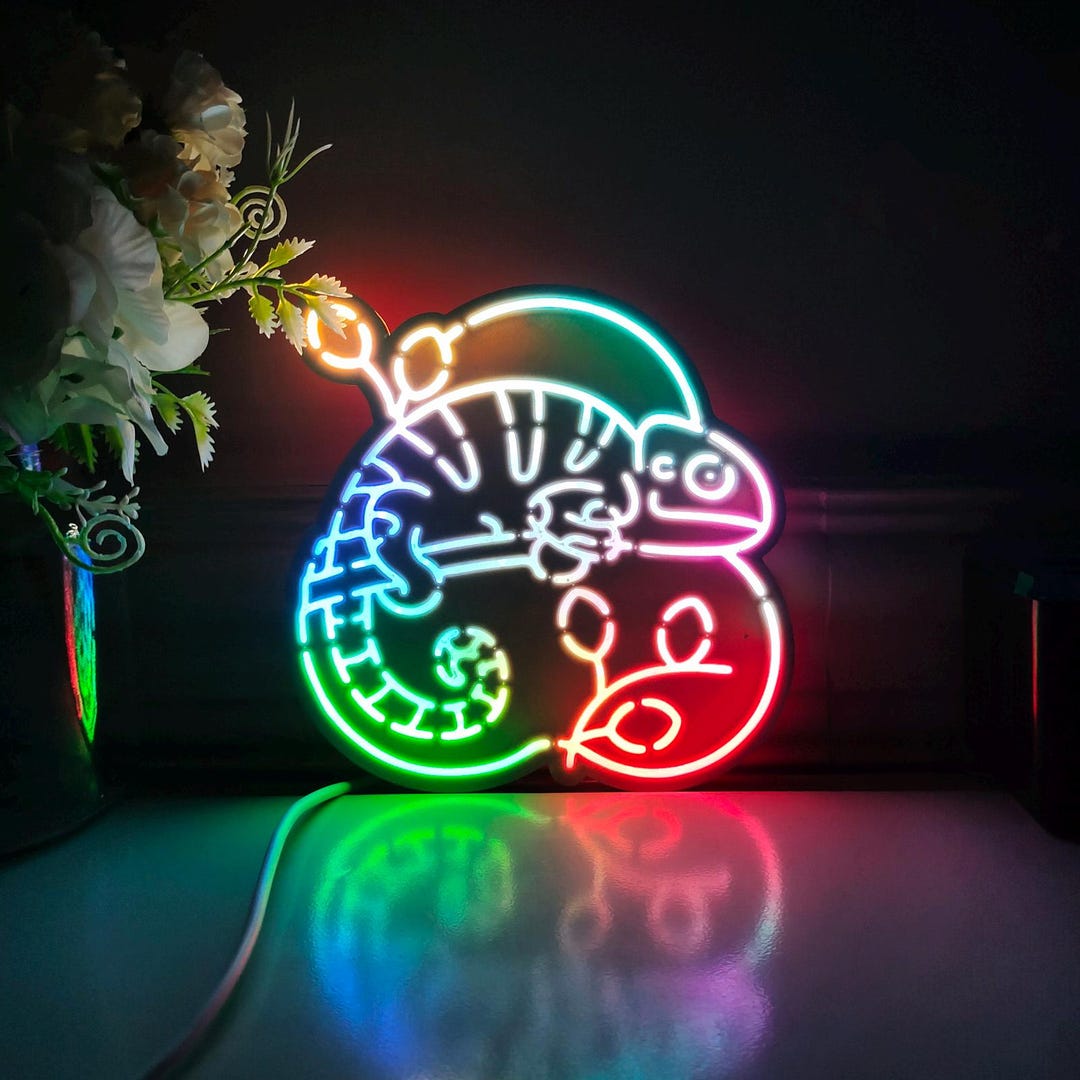 Led Lizaed Lizard Led Light Box, Chameleon Wall Art Decor, Animal Desktop ...