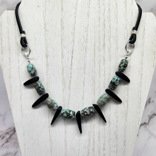 Chinese Turquoise Suede Necklace