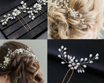10pc Bridal Hair Pins Rhinestone Pearl Diamante Flower Slide Clips Grips Wedding