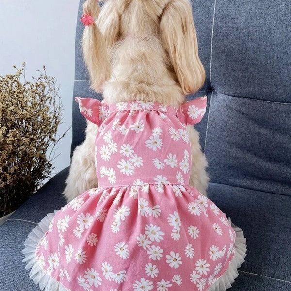 Daisy Print Pet Dress, Customizable to your pet's measurements, Dog Wedding Birthday Outfit