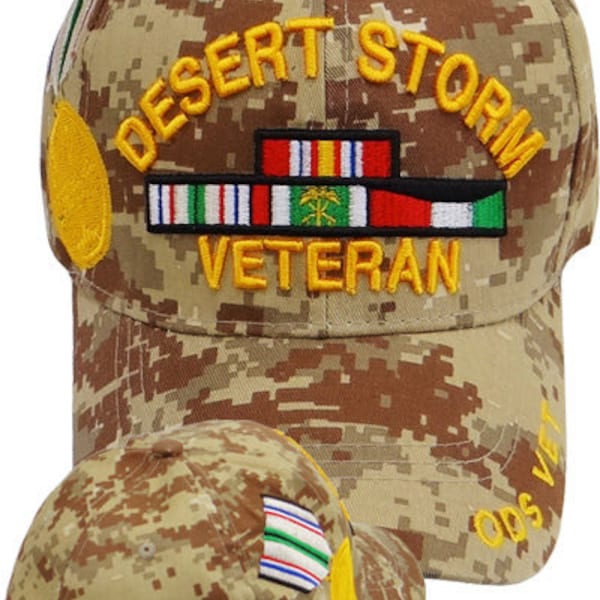 US Military Desert Storm Veteran Ribbon ODS Desert Camouflage Adjustable Baseball Hat Cap