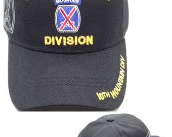 US Military 10th Mountain Division Black Adjustable Baseball Hat Cap