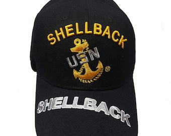 US Military Navy Shellback Black Adjustable Baseball Hat Cap