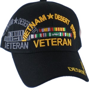 US Military Vietnam Desert Storm Veteran Ribbon Black Adjustable Baseball Hat Cap