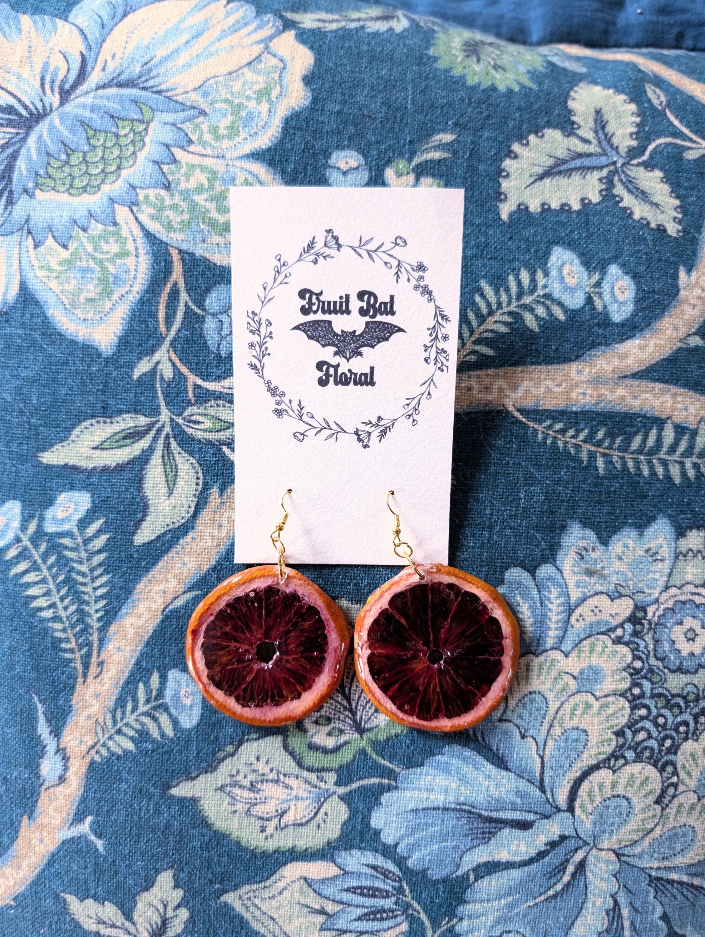 Blood Orange Slice Earrings: Real Dried Citrus, Boho Resin Jewelry
