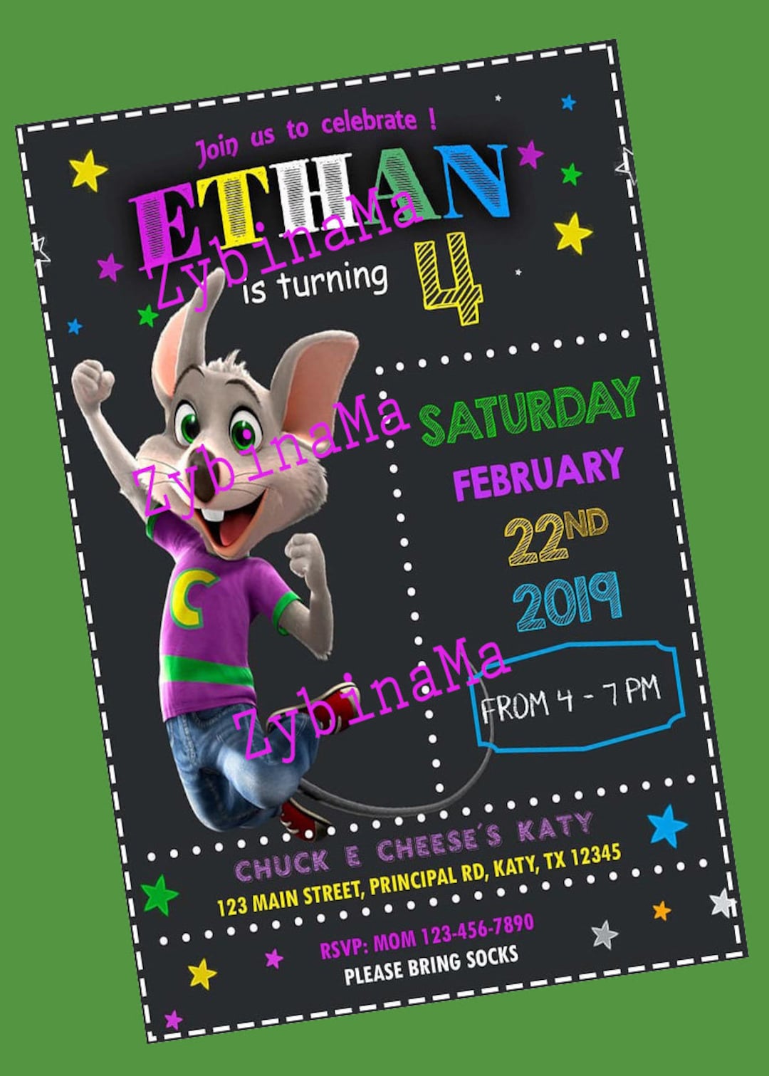 Chuck E Cheese Birthday Party Invitation - Etsy