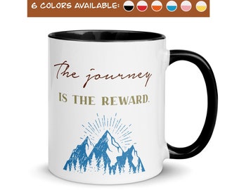 Taza de excursionista, el viaje es la recompensa, taza de escalador de montaña, regalo de excursionista, taza de cerámica de senderismo, regalo de mochilero filosófico reflexivo