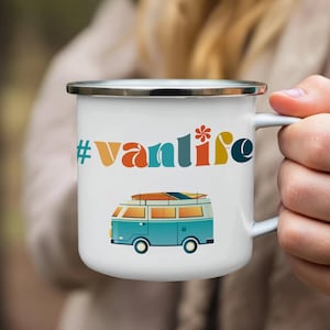 Retro Van Life Enamel Mug, Vintage Camper Coffee Cup, Road Trip Adventure Gift, Travel Enthusiast Mug, Wanderlust Van Mug, Hippie Van Life