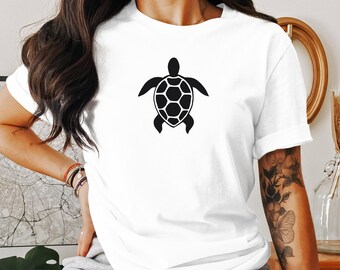 Havssköldpadda silhuett T-shirt, gåva för havsälskare, kläder för sköldpaddsentusiaster, naturinspirerad t-shirt, söt grafisk skjorta för marint liv