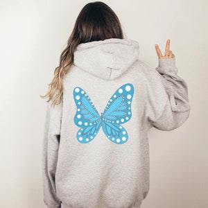 Happy Butterfly Hoodie, Aesthetic Hoodie, Inspirational Hoodie, Hand Drawn Butterfly, Comfortable Oversized Hangout Hoodie, Graphic Clothing