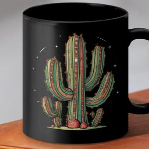 Cactus Mug, Bohemian Cactus Mug, Artistic Cactus Design, Desert Plant Mug, Unique Aztec Mug, Southwestern Mug, Colorful Cactus Mug