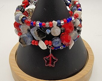 Memory wire beaded bracelet patriotic