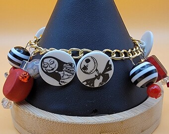 Pulsera de botones motivo Halloween Jack y Sally