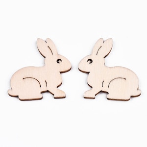 Wooden Bunnies Rabbits Flat Unfinished Raw Crafts Painting Decoration Small 38 x 36 x 2.5 mm