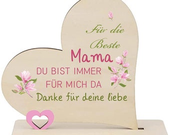 Holz Herz Tisch Dekoration Beste Mama oder Bester Papa Spruch 6 cm x 19 cm x 18 cm