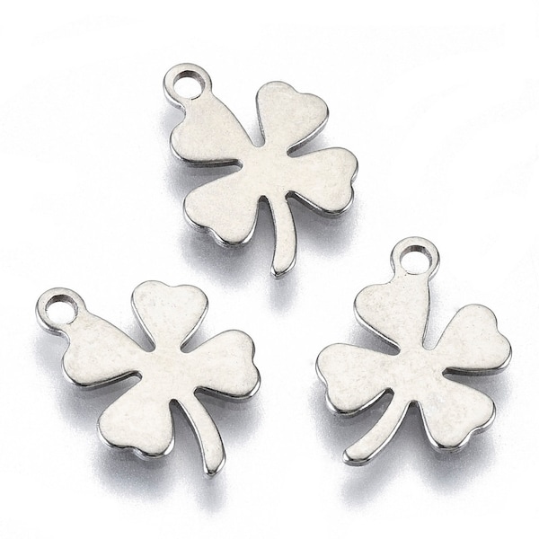 10/20/50 Stück Kleeblatt Glücksklee Anhänger Charms Klee Edelstahl 13 mm