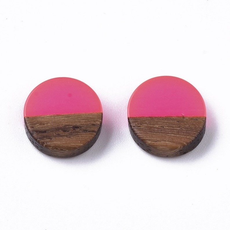 10 / 20 / 50 Stück Holz und Harz Cabochon Rund Flach Farbig 10 mm Mix Paare Auswahl Fuchsia