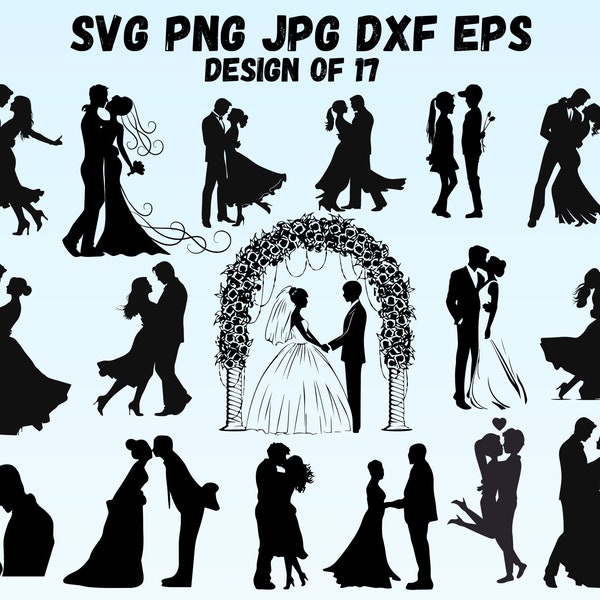 Wedding SVG | Bride and Groom SVG | Newlyweds svg | Married Couple SVG | Wedding Clipart | Wedding Silhouettes | Engagement svg | Bride dxf