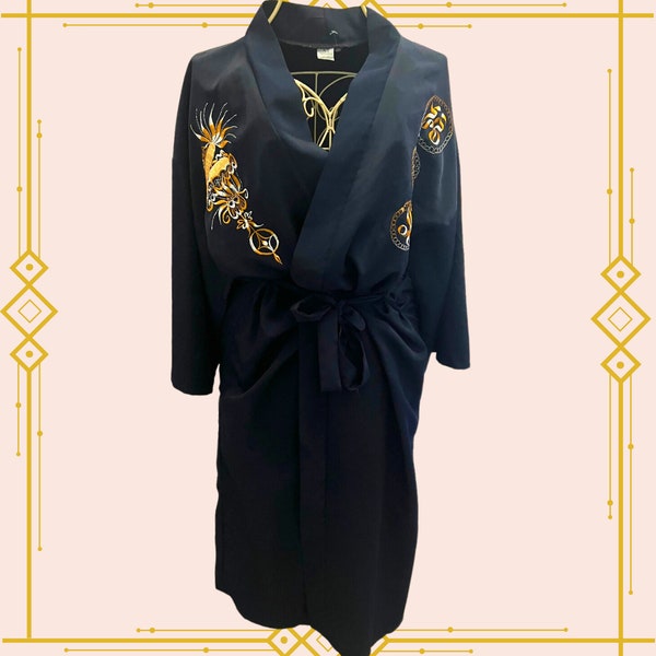 Silk Dressing Gown with Embroidered Design