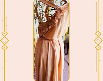 True Vintage Peach Ruffle Dress Matching Shoulder Cover