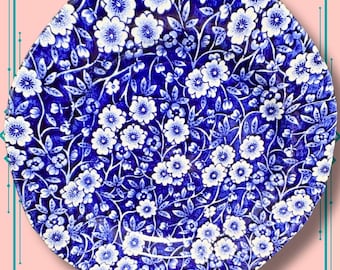 Burleigh Blue Calico Side Plate – Handmade Staffordshire Pottery, Cobalt Floral Transferware