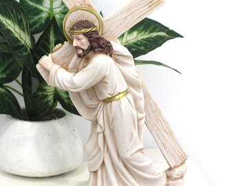 Jesus Carrying Cross Statue  | Religious Gift | Crucifixion | Housewarming l Faithful l Sacrifice l Figurine l Easter l Palm Sunday l