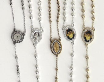Rosary Necklace | Mary | Jesus | St Charbel | Holy Jewellery | Holy Communion | Baptism | Religious Gift | Holy Necklace | Gold | Silver