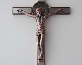 Bronze and Silver Cross | Crusified Statue | Jesus | Hanging Cross | Statue | Religious Gift | Housewarming Gift