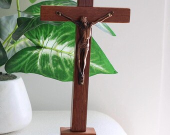 Standing bronze and wood Cross | Standing Cross | Jesus | Crusified | Housewarming Gift | Religious Gift