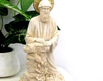 Saint Charbel Halo Kneeling Rock Statue l Figurine l Prayer Station l