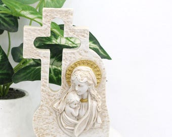 Mary and Jesus Cross Statue | GodMother Housewarming Gift | Christening | Religious Gift | Religious Statue