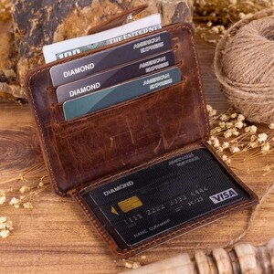 Italian leather card holder wallet pocket organizer, handstitched made