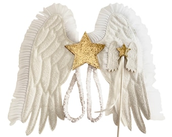 Glitter White /Gold Vegan Leather Angel Wings