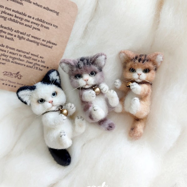 Many Colors - Mini felted Tabby cat for Blythe doll, Qbaby doll, BJD / Lovely gift for cat lovers