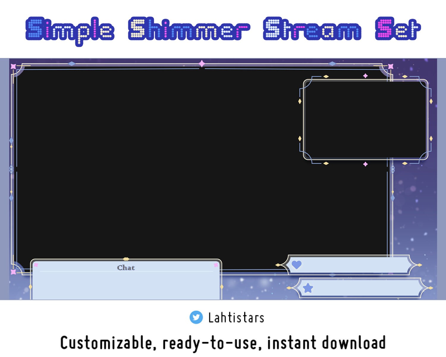 Stream Screen Butters Simple Shimmer Stream Set / Twitch Cute Blue Stream Screen Overlay Set ...