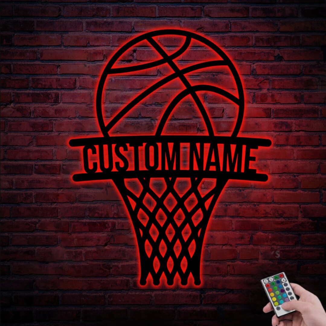 Basketball Player Name Sign With Led Lights Custom Basketball Etsy