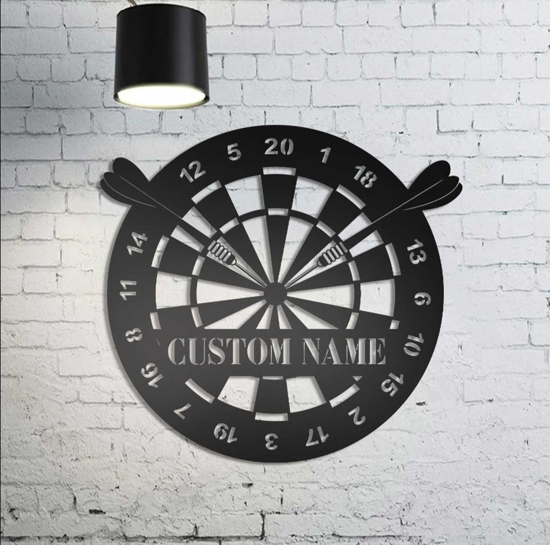 Dartboard Dart Monogram Metal Sign Wall Art, Personalized Dart Gamer