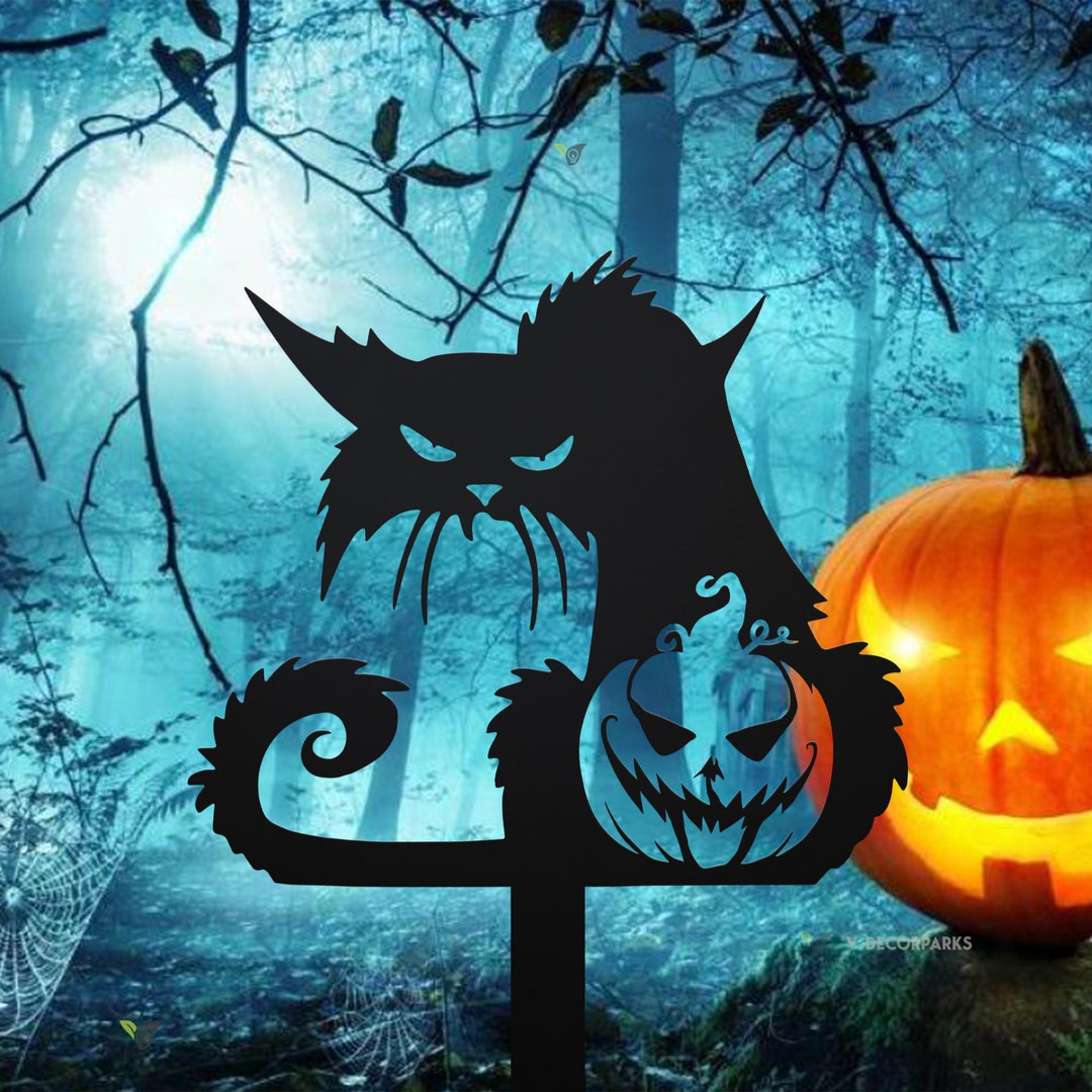 Black Cat Halloween Yard Stake Angry Cat Halloween Shadow Etsy