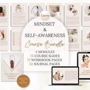 Plantillas de Canva para el curso de mentalidad "Listo para usar", cuaderno de trabajo para coach de mentalidad, presentación editable para seminarios web, kit de herramientas para coaches de vida.